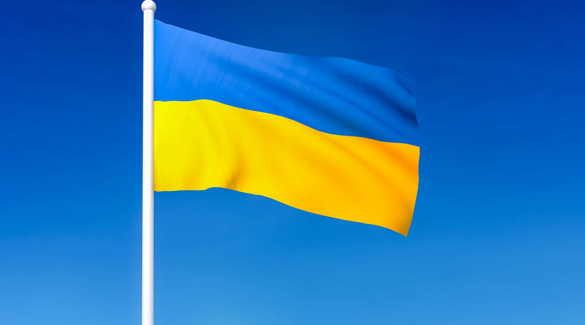 Waving flag of Ukraine on the blue sky background - 3D rendered